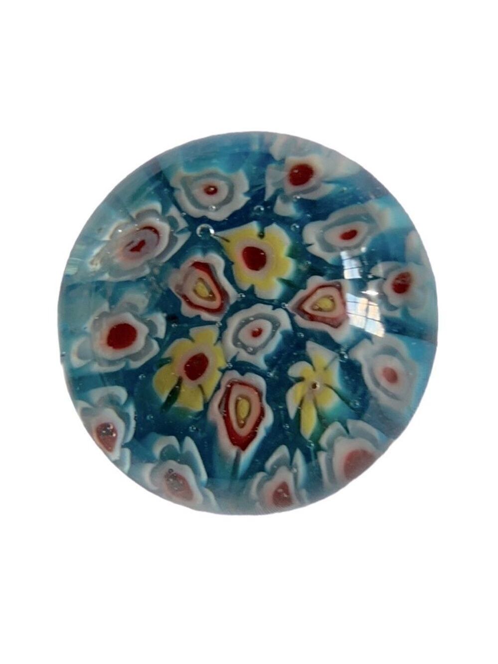 VINTAGE Small Art Glass 1.75” Round Millefiori Paperweight